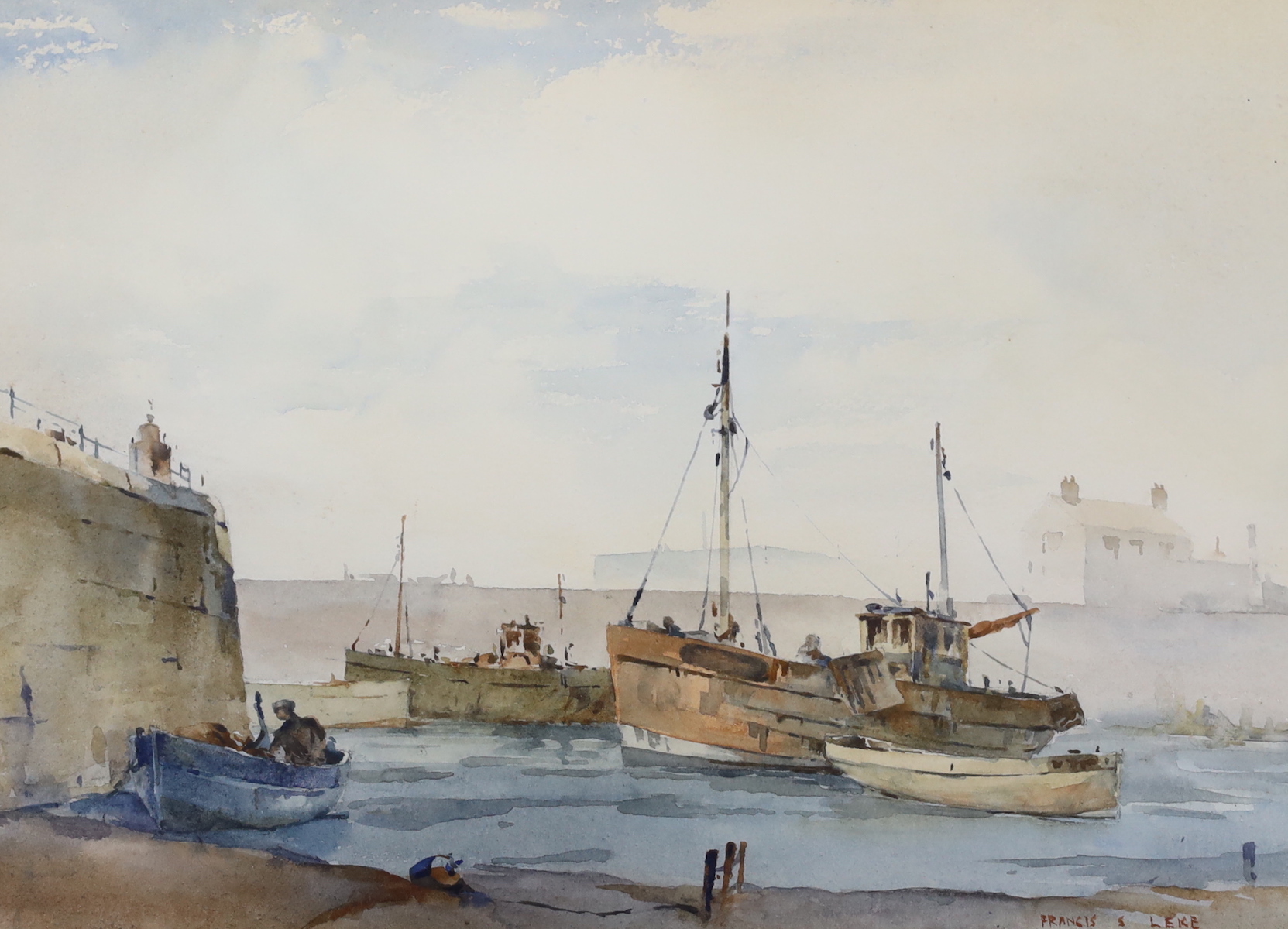 Francis Leke (b.1912), three maritime interest watercolours, Boats and harbour scenes, each signed, 25 x 35cm
